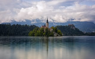 Картинка Словения, Остров, Bled, Озеро, Башня, Природа, Carniolan, Upper
