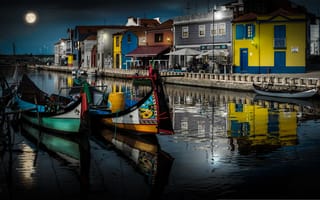 Картинка Португалия, Дома, Город, Лодки, Водный канал, Aveiro