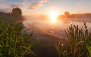 Картинка восход солнца, речка, Андрей Олонцев, летом, утро, красиво