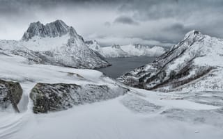 Картинка горы, снег, озеро