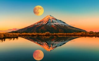 Картинка пейзаж, отражение, луна, гора