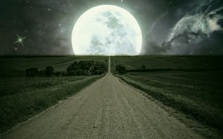 Картинка дорога, бесконечность, луна, ночь