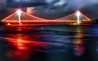 Картинка ночь, краски, мост
