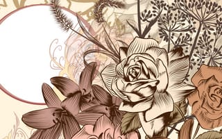 Картинка цветы, винтаж, розы, ретро, узор, flowers, лилии