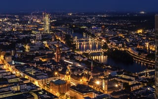 Картинка город, фанкфурт, панорама, ночь