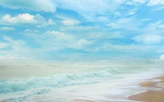 Картинка океан, прибой, облака, пляж