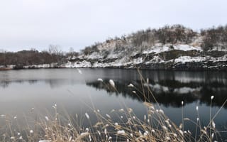 Картинка озеро, зима, скалы