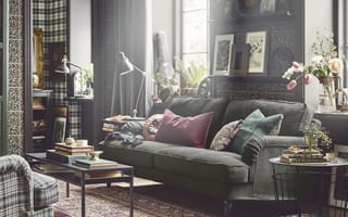 Картинка living room, ikea, гостиная с темной мебелью, black living room furniture, sofa