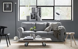 Картинка living room interior in scandinavian style, IKEA, интерьер гостиной в скандинавском стиле, sofa, Ektorp