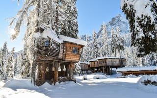 Картинка Караван Парк Сесто, Южный Тироль, романтические домики на деревьях, отдых на природе, Camping Caravan Park Sexten, South Tyrol