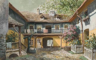 Картинка Карл Флиер, австрийский художник, Altwiener Haushof, Старый венский дворик, Karl Flieher