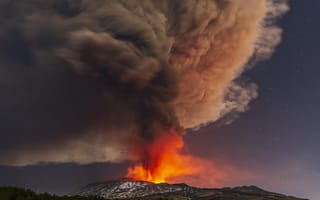 Картинка Этна, Etna, volcano, Italy, Sicily, smoke billows