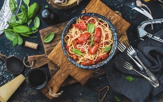 Картинка итальянской ужин, паста, pasta, Italian dinner, базилик