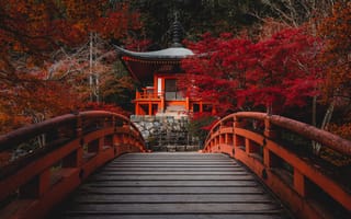Картинка Daygo-ji с красным, мостом осенью в Киото