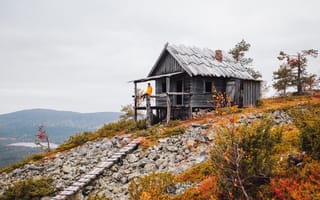 Картинка Lapland, autumn, Finland, cute wooden house