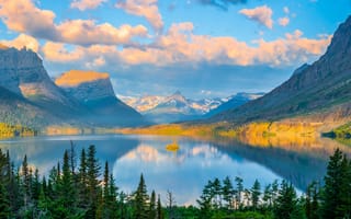 Картинка Горы, Озеро, Облака, National Park, Пейзаж, Glacier, Природа