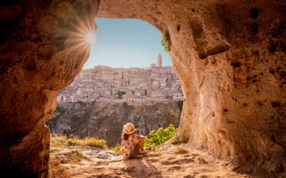 Картинка Matera, original settlement lies in two canyons, nature in a unique and fascinating landscape, Murgia Materana Park, Southern Italy