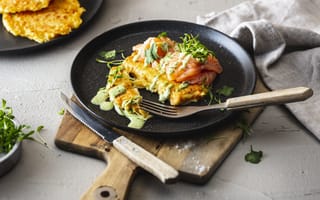 Картинка Japanese pizza, Okonomiyaki, potatoes, Salmon, Cress