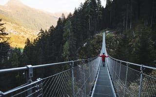 Картинка Autumn, suspension bridge, Northern Italy, Val di Sole