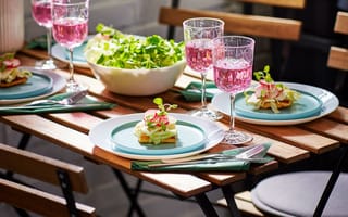 Картинка delicious spring lunch outdoors, IKEA, colourful napkins, beautiful glasses, colourful tableware