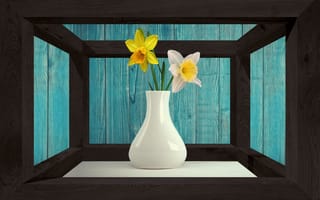 Картинка нарциссы, ваза, интерьер