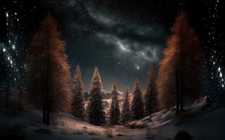 Картинка небо, лес, зима, мороз, звезды