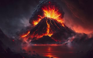 Картинка вулкан, извержение, 3d