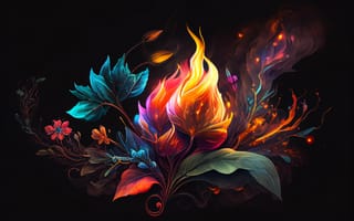 Картинка цветы, пламя, графика, компьютерная