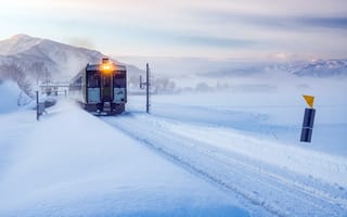 Картинка поезд, пути, снег