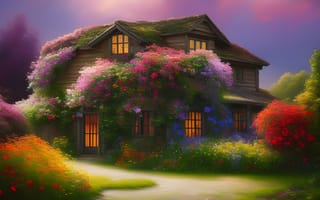 Картинка дом, двор, цветы