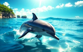 Картинка море, дельфин, прыжок, 3d