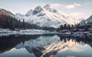 Картинка горы, лес, озеро, отражение