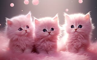 Картинка 3d, котята, розовый