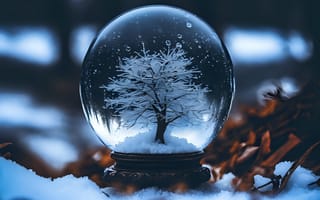Картинка шар, стеклянный, дерево, композиция, лед