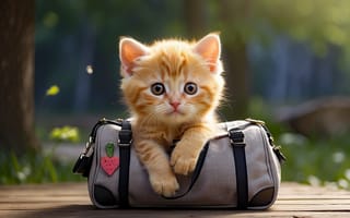 Картинка котенок, сумка, 3d
