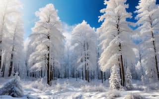 Картинка небо, деревья, иней, снег