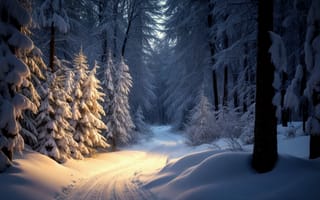 Картинка снег, лес, дорога