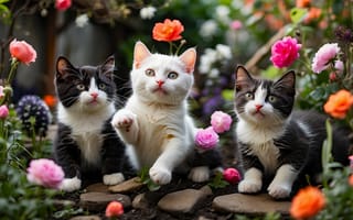 Картинка кошки, цветы, 3d