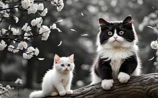 Картинка котята, цветы, ветка, 3d, боке