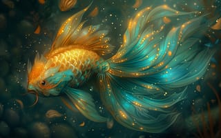 Картинка 3d, рыбка, золотая