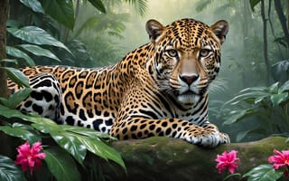 Картинка ягуар, цветы, 3d