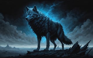 Картинка волк, ночь, 3d