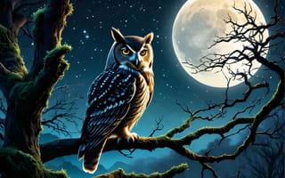 Картинка сова, ночь, луна