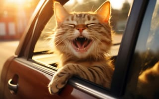 Картинка Cat, Summer vacation, car