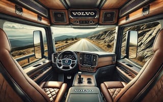 Картинка Volvo, truck interior, road trip, luxury, modern, leather seats, comfort, scenic view, transportation, dashboard