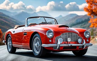 Картинка Классический, ретро, осень, природа, красный, Aston Martin, стиль, кабриолет, элегантность, горы