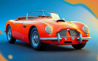 Картинка 3D, ретро, кабриолет, автомобиль, динамичный фон, Aston Martin, современное искусство, красный, стильный