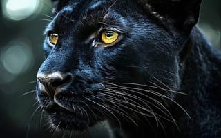 Картинка чёрная пантера, крупный план, ма, дикие кошки, золотые глаза, редкие кошки, портрет природы, животные в деталях, дикая природа, хищник и красота, портрет хищника, пантера вблизи, экзотические животные, силуэт пантеры, благородный профиль, природная грация