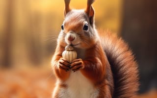 Картинка белка, осень, природа, орех, лес, животные, фотография