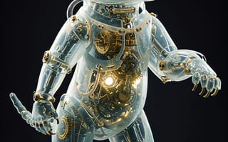 Картинка робот, медведь, технология, прозрачный, механизм, футуризм, арт